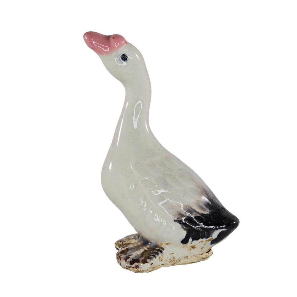 Vintage Goose Figurine Head Up Bird Kitsch Cottagecore